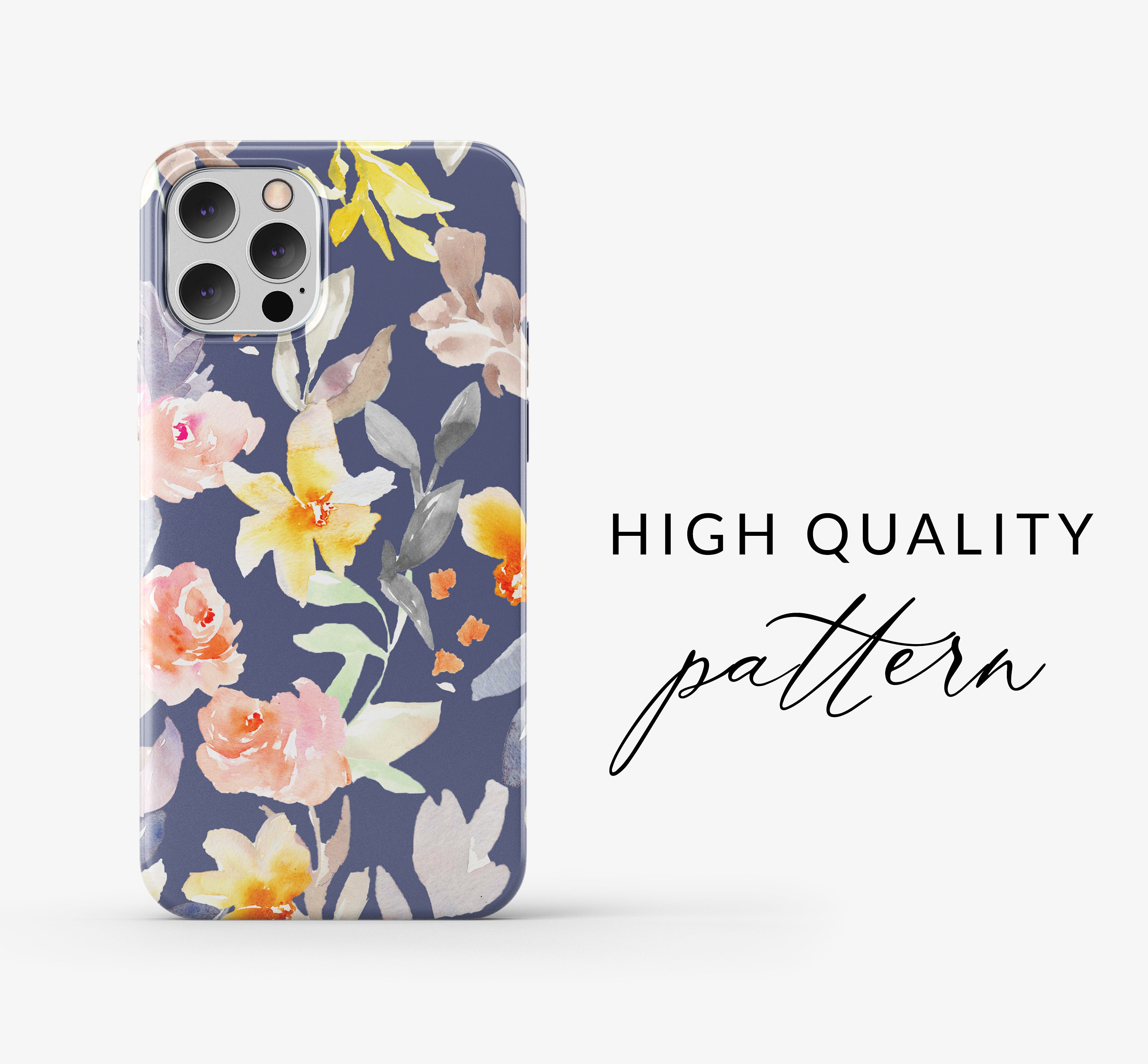 Navy Blue Watercolor Floral Seamless Pattern, Seamless Hand Painted ...