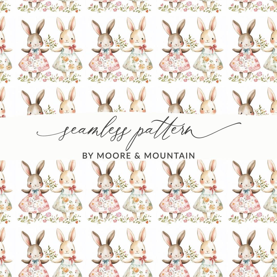 Watercolor Bunny Floral Seamless Pattern, Cute Easter Rabbit Digital ...