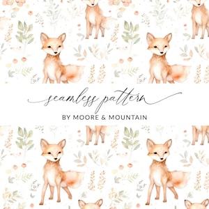 Joli bébé renard modèle sans couture, aquarelle renards sans couture, motif renard cottagecore, renard animaux des bois papier numérique, fantaisiste