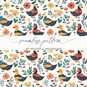 Duck Seamless Modern Pattern Cute Ducks, Quirky Birds Repeating Background Pattern Seamless Print Ducks Background For Fabric