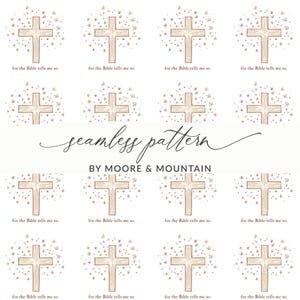 Christian Cross Digital Pattern, Gender Neutral Baby Seamless Pattern for Kids, Christian Seamless Background Jesus