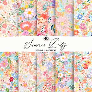 40 motifs floraux aux petites fleurs d'été, motifs floraux sans couture BCBG, lot de motifs floraux aux couleurs vives de l'été, arrière-plans floraux preppy pastel