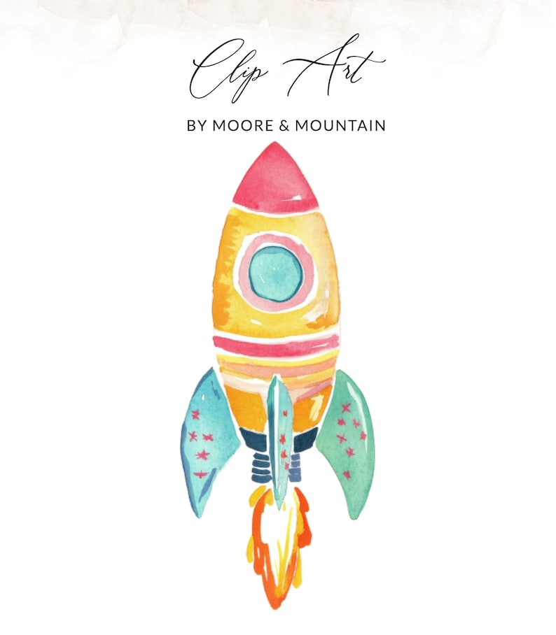 Preppy Rockets Watercolor Rocket Ship Clipart SVG PNG - Kids Nursery Space Art Digital ...