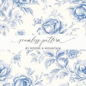 Patrón chinoiserie sin costuras Patrón chinoiserie floral azul claro Diseño floral chino esbozado, fondo sin costuras Toile azul claro