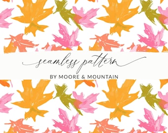 Watercolor Autumn Leaves Seamless Pattern, Fall Digital Paper (JPEG, PNG)