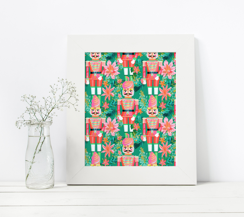 Preppy Christmas Seamless Nutcracker Pattern, Watercolor Nutcracker ...