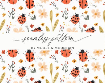 Ladybugs Seamless Background, Cute Ladybug Background Pattern Handdrawn Ladybugs PNG