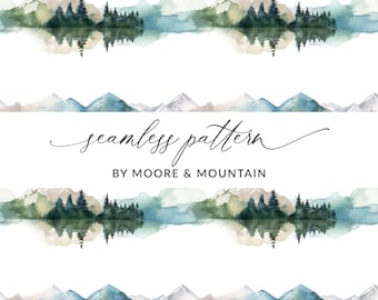 Seamless Mountain Pattern Watercolor Mountains Seamless Background, Outdoors Pattern, Tiling Mountain for Surface Design Commercial Use