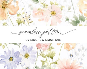 Pastel Spring Flowers Background Pattern, Seamless Spring Floral Background, Watercolor Pastel Flowers Seamless Pattern, Spring Pastel