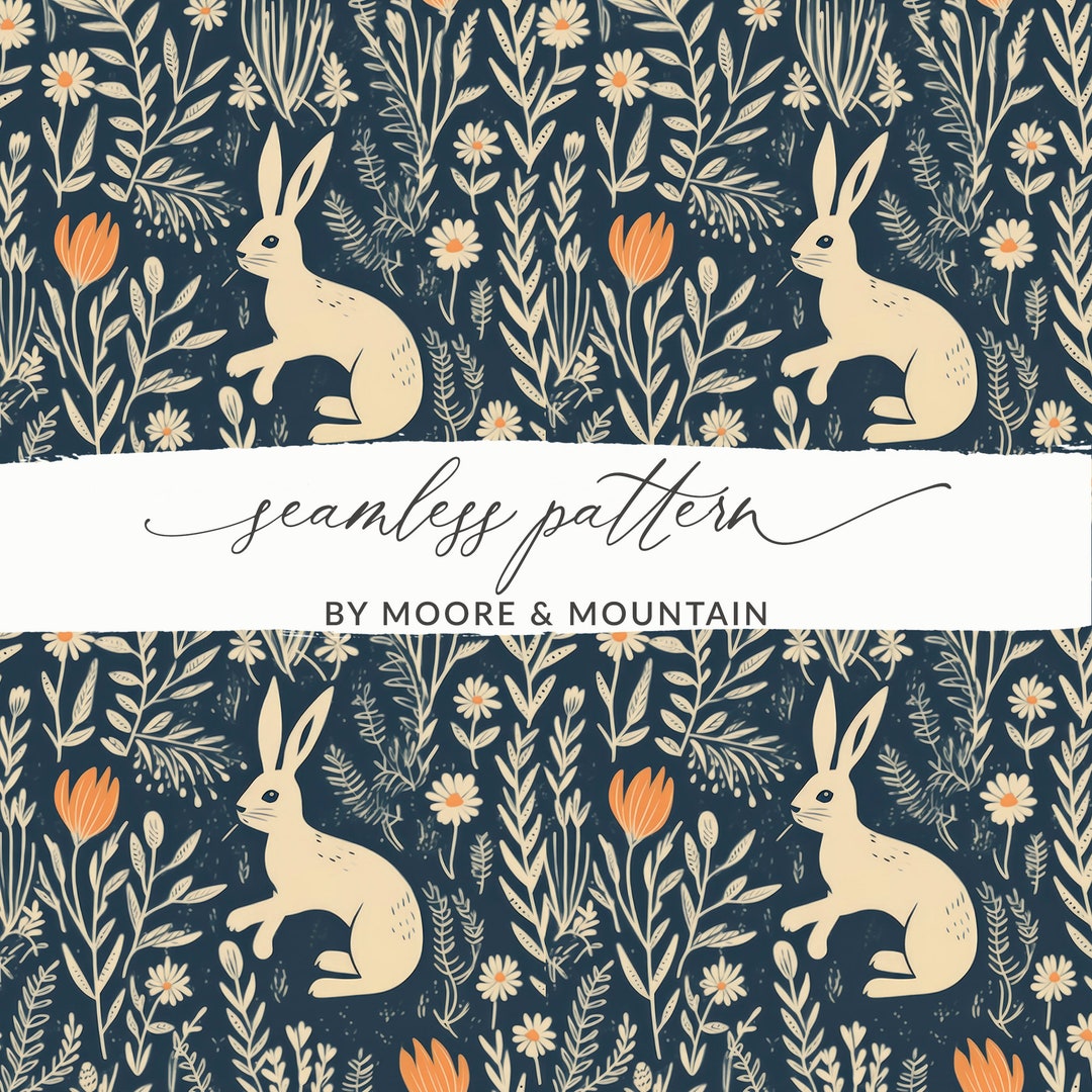 Navy Blue Rabbit Background, Repeating Rabbit Design for Fabric ...