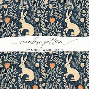 Navy Blue Rabbit Background, Repeating Rabbit Design for Fabric ...