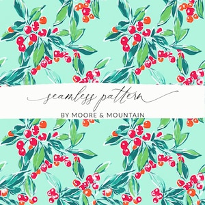 Christmas Berries Seamless Background Preppy Christmas Background Pattern Mint Green Xmas Pattern Neon Christmas Background