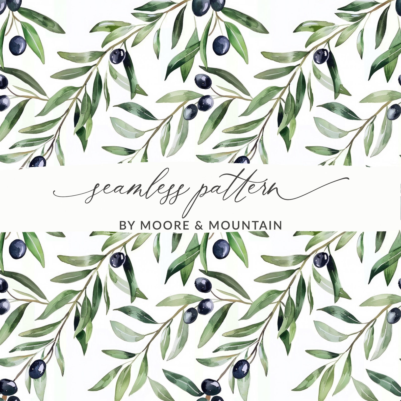 Olive Branch Seamless Pattern Watercolor Olive Branch Black Olives ...