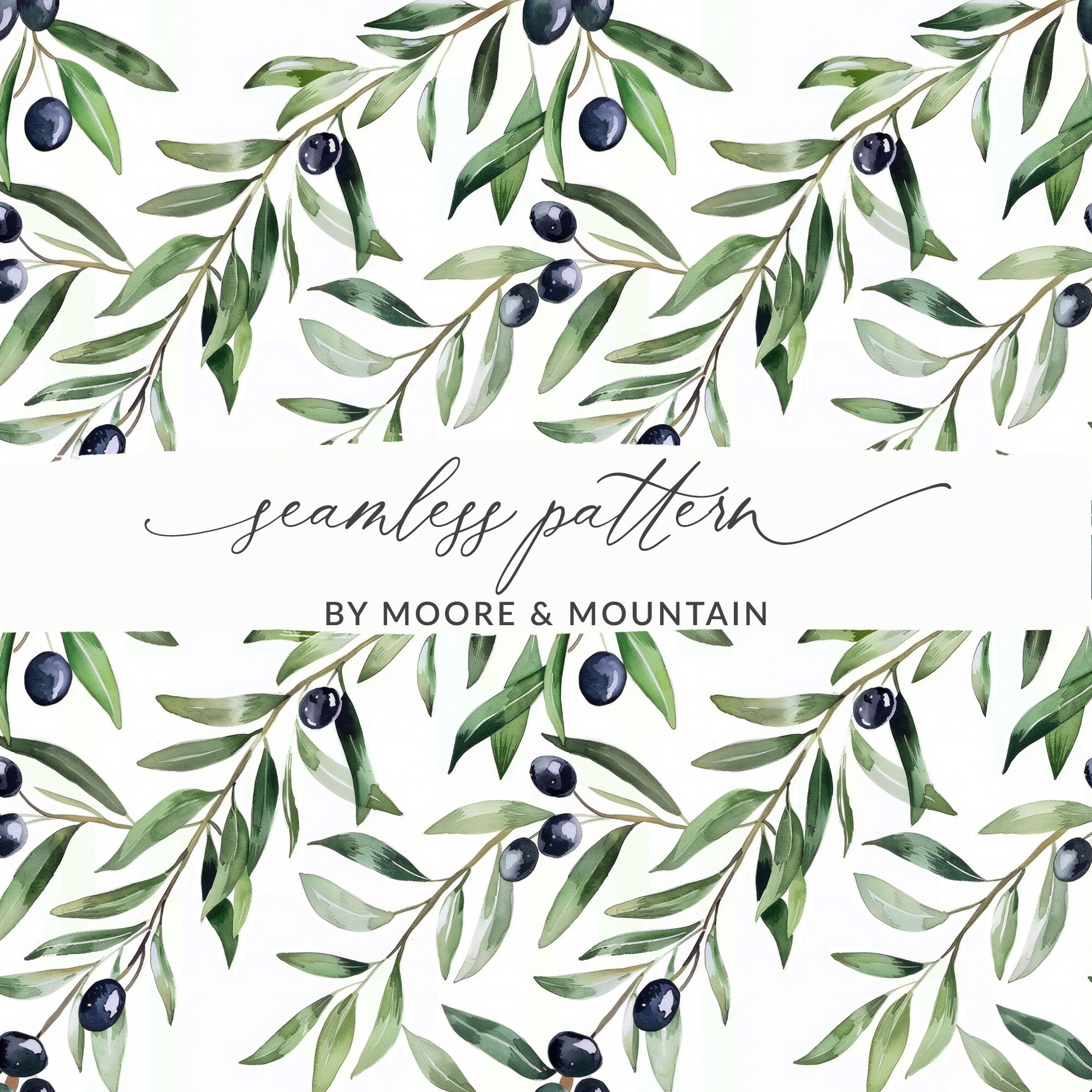 Olive Branch Seamless Pattern Watercolor Olive Branch Black Olives ...