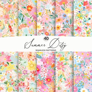 40 motifs floraux aux petites fleurs d'été, motifs floraux sans couture BCBG, lot de motifs floraux aux couleurs vives de l'été, arrière-plans floraux preppy pastel