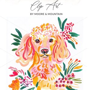 Dog Clip Art Digital Download, Cute Puppy Illustration, Floral Dog PNG SVG, Instant Download Dog Graphic, Commercial Use Image