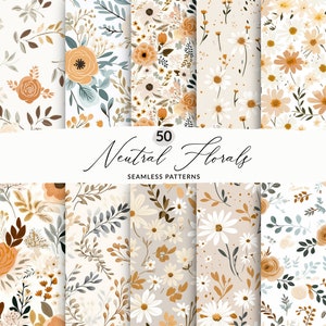 Seamless Neutral Pattern, Seamless Neutral Foliage, Seamless Neutral Floral White Seamless Floral Boho Patterns, Commercial Use