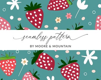 Strawberry Seamless Pattern, Cute Strawberries Background, Strawberry Wallpaper Design, Strawberry Repeating Pattern Digital Paper Summer