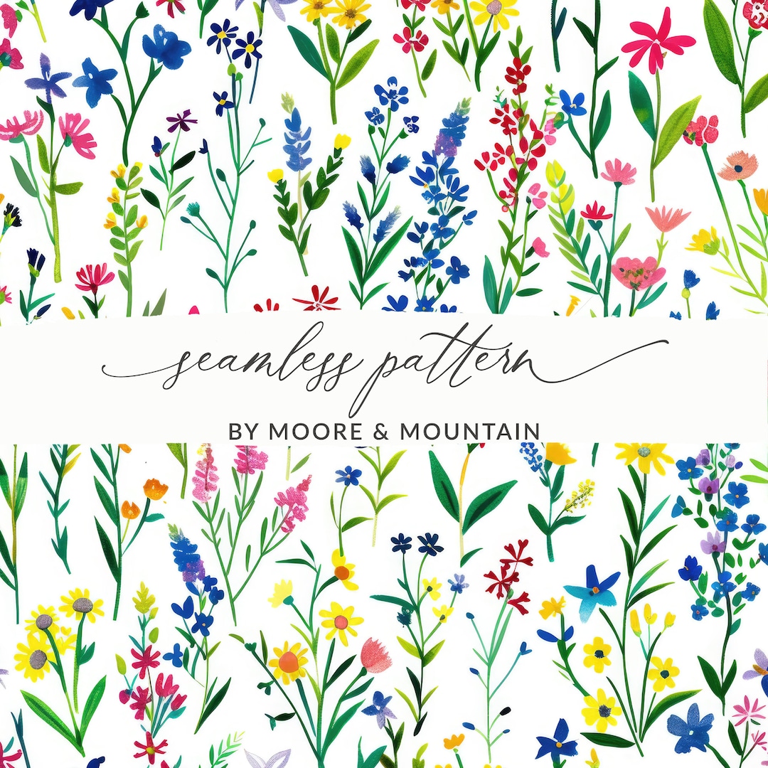Watercolor Spring Floral Pattern, Spring Flower Field Pattern, Seamless ...