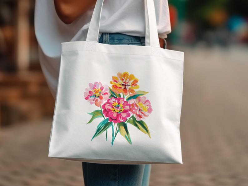 Watercolor Flowers Bouquet, Zinnia Floral Art, Vibrant Pink Orange Yellow Blooms, Garden Aesthetic Design, Pretty Nature Art, all products