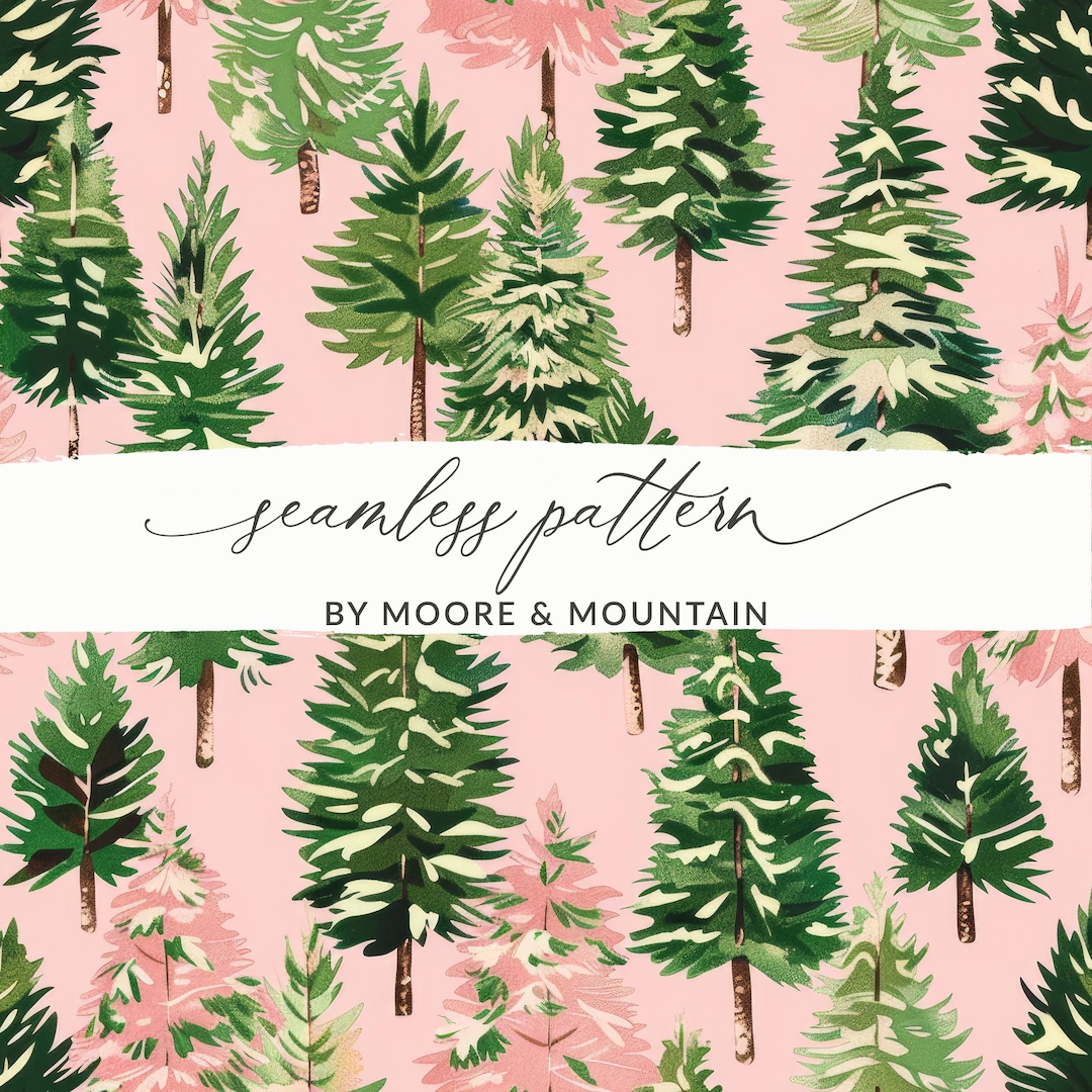 Pine Forest Seamless Pattern Pine Trees Background Pink Christmas ...