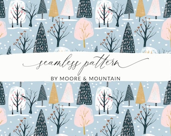 Modello senza cuciture boscoso Sfondo foresta invernale File digitale Alberi invernali, Paesaggio invernale Modello senza cuciture Carino modello alberi invernali PNG