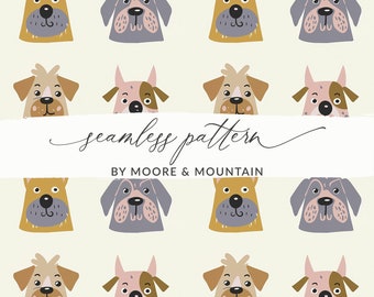 Schrullige Hunde Musterdesign Lustige Hunde Hintergrundmuster Niedliche Handgezeichnete Hunde wiederholen Hintergrund Digitale Datei Kommerzielle Nutzung