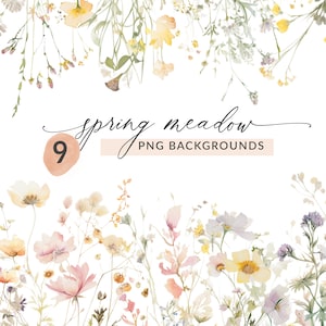 Wild Flower Clipart Border, Watercolor Wildflower Clipart, Spring Meadow, For Commercial Use, PNG Image INSTANT DOWNLOAD