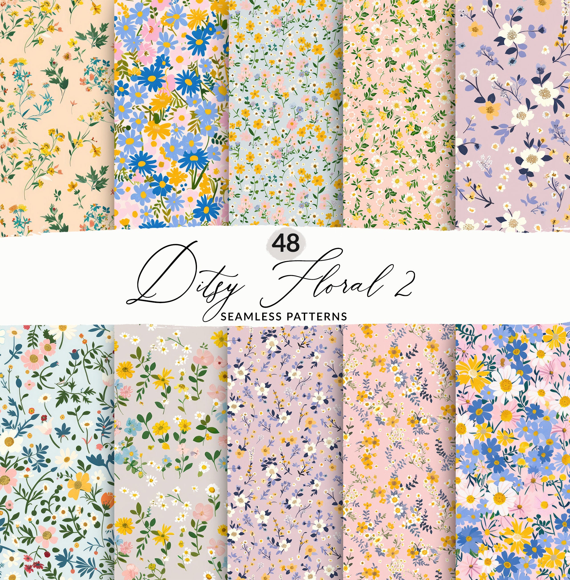 48 Seamless Pastel Ditsy Floral Patterns, Repeating Ditsy Floral ...