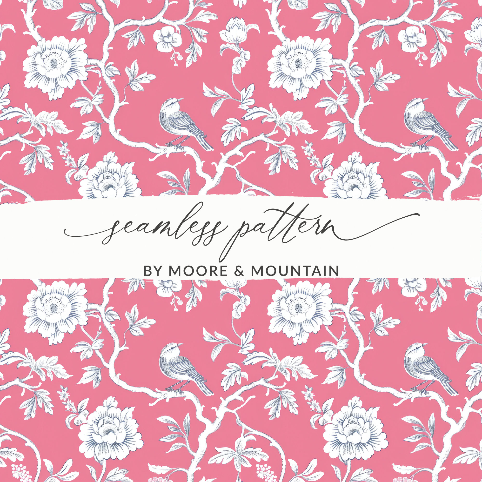 Pink Bird Pattern Sketched Chinoiserie Seamless Pink Bird Pattern, Oriental Bird Seamless ...