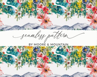 Seamless Mountain Background Pattern, Mountain Background Pattern, Repeating Mountains Background Hiking Pattern, Seamless Outdoors Pattern