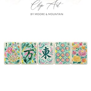 Mahjong tiles with floral and bird designs and Chinese characters.