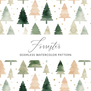 Watercolor Christmas Tree Seamless Pattern, Watercolor Christmas Tree Digital Paper, Boho Christmas Tree, Seamless, INSTANT DOWNLOAD