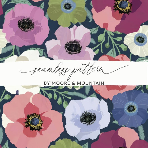 Seamless Anemone Pattern, Colorful Anemone Floral Background, Spring Anemones Background, Purple Anemones Seamless Pattern, Vibrant Spring