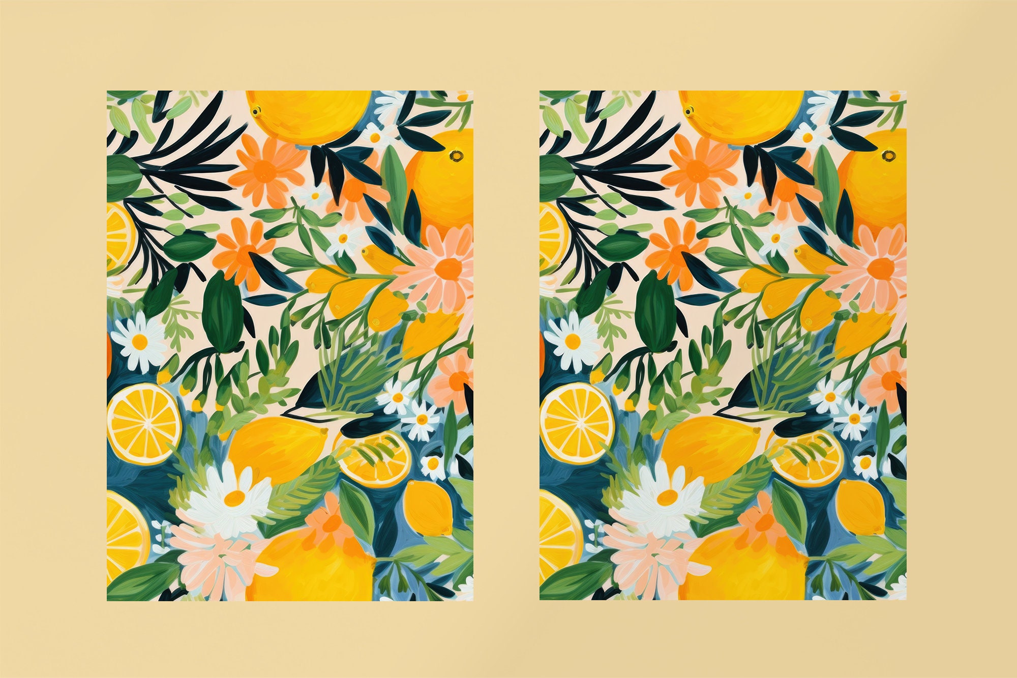 Citrus Seamless Background Pattern Oranges and Lemons Repeating Digital ...