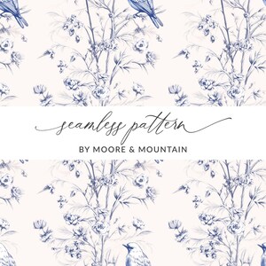 Seamless Chinoiserie Pattern Blue Chinoiserie Floral Pattern With Bird Chinoiserie Delicate Floral Background Design, Digital Paper, Chinese