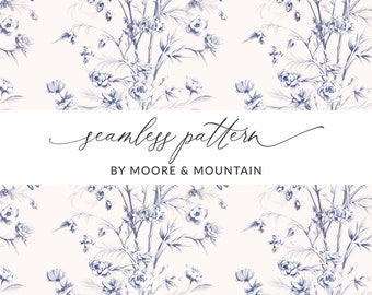 Seamless Chinoiserie Pattern Blue Chinoiserie Floral Pattern With Bird Chinoiserie Delicate Floral Background Design, Digital Paper, Chinese