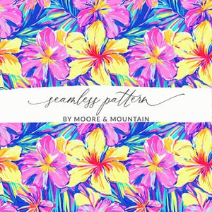 Wild Tropical Hibiscus Seamless Background Hawaiian Floral Print Pattern File Seamless Hawaii Floral Background Tropical Summery Floral
