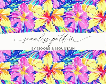Wild Tropical Hibiscus Seamless Background Hawaiian Floral Print Pattern File Seamless Hawaii Floral Background Tropical Summery Floral