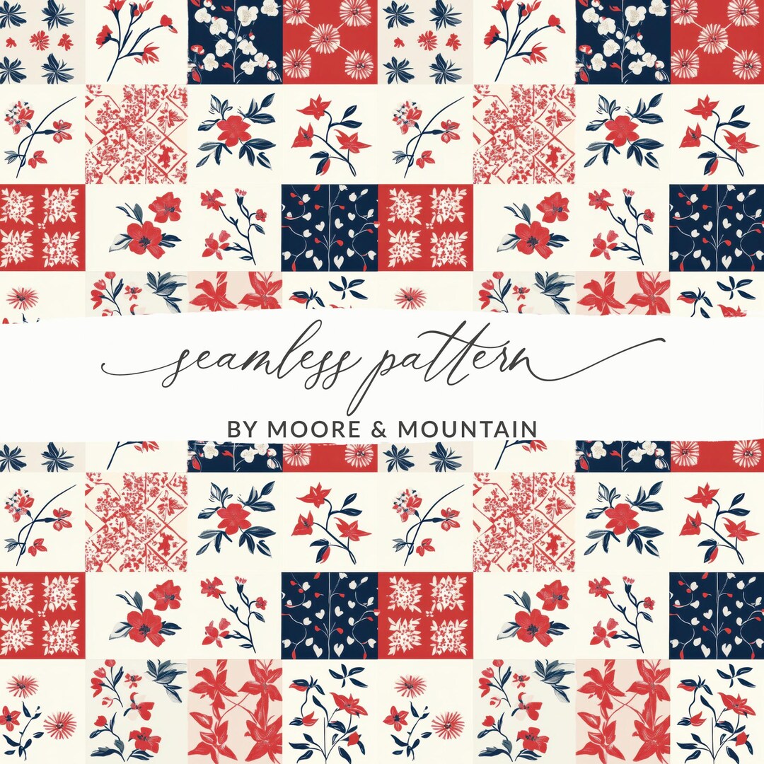 USA Patchwork Pattern Seamless July 4th Digital Paper, Red White and ...