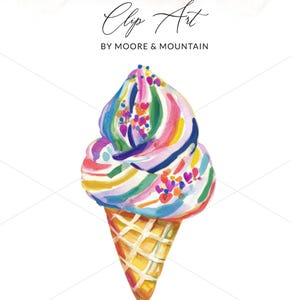Rainbow Ice Cream Clip Art PNG SVG, Instant Download Clipart, Commercial Use Art, Digital Ice Cream Illustration Graphics