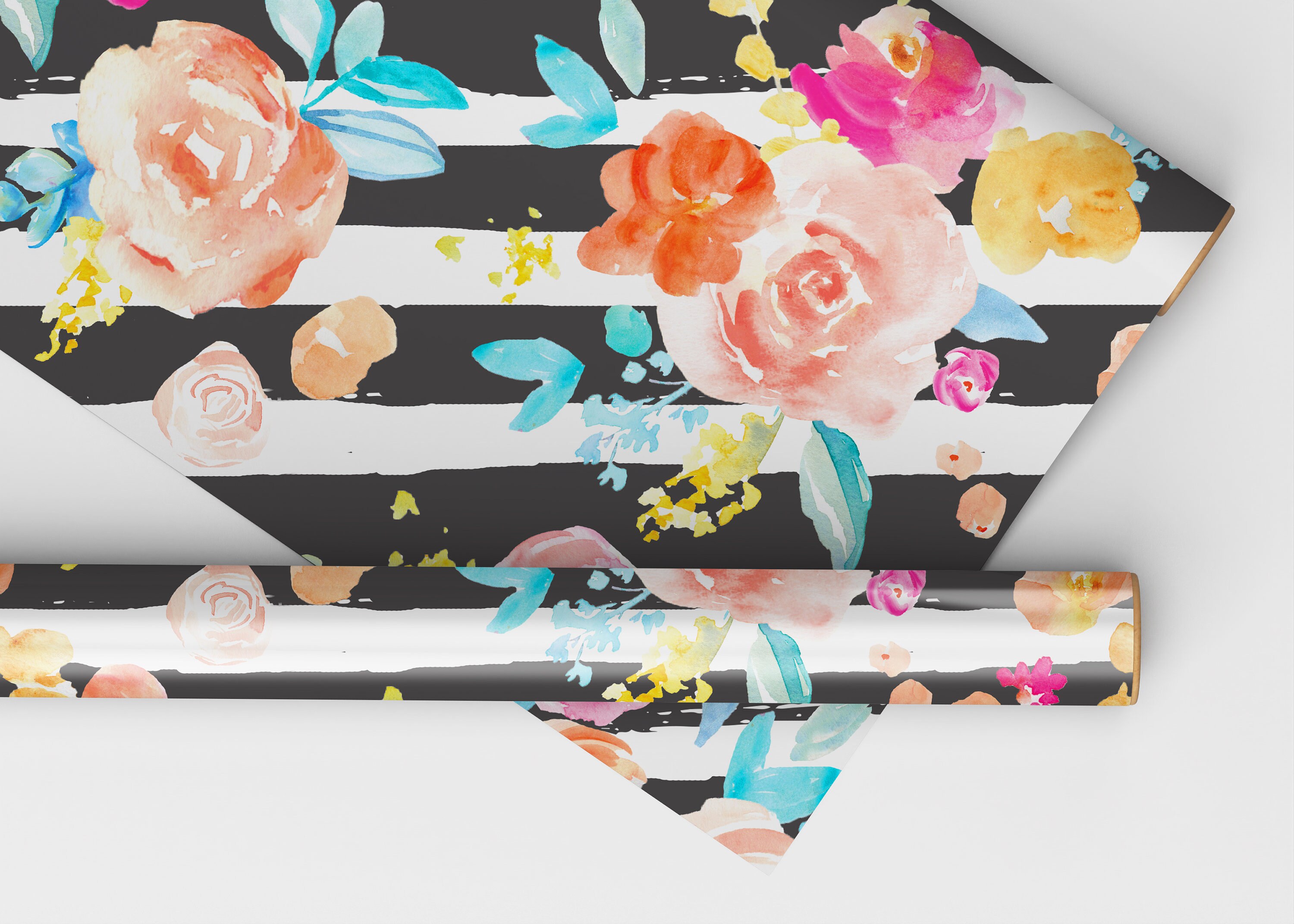 Seamless Watercolor Flowers and Stripes Seamless Background Pattern ...