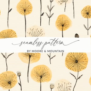 Seamless Dandelion Background, Dandelion Spring Pattern, Repeating Dandelion Wallpaper Pattern, Dandelions Digital Paper, Spring Dandelions