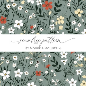 Sage Green Seamless Flowers Background, Scrapbook Paper Sage Green Floral Pattern, Digital Paper Sage Green Repeating Background Cute Daisy