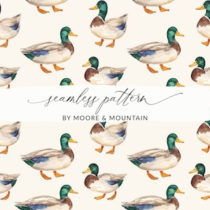 Padrão de fundo de pato sem costura, patos-reais, padrão de repetição fofo, padrão de caça de fundo de pato ilustrado JPEG