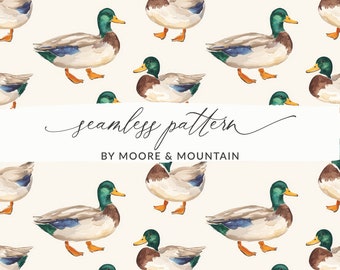 Seamless Duck Background Pattern Mallard Ducks Cute Repeating Pattern Illustrated Duck Background Hunting Pattern JPEG
