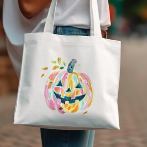Halloween Pumpkin Tote Bag, Colorful Jack-O-Lantern Bag, Reusable Shopping Bag, Eco-Friendly Halloween Bag, Seasonal Fall Accessory