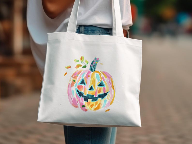 Halloween Pumpkin Tote Bag, Colorful Jack-O-Lantern Bag, Reusable Shopping Bag, Eco-Friendly Halloween Bag, Seasonal Fall Accessory