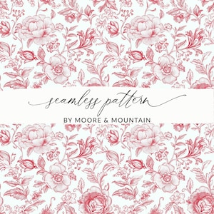 Rotes und weißes Blumenmuster, nahtloses zartes Blumen-Toile-Linie-Kunstmuster PNG, nahtlose weiße und rote viktorianische Blumen PNG