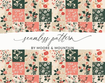 Papier numérique pour patchwork floral de Noël, motif floral transparent (téléchargement numérique)